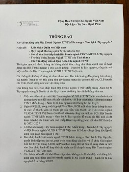 Thông báo chính thức đính chính về việc xảy ra những thông tin không chính xác về hoạt động của Hội Tennis ngành TTNT Miền Trung - Nam Bộ & Tây Nguyên, và việc ra đời của Hội Tennis ngành VLXD & TTNT Việt Nam.